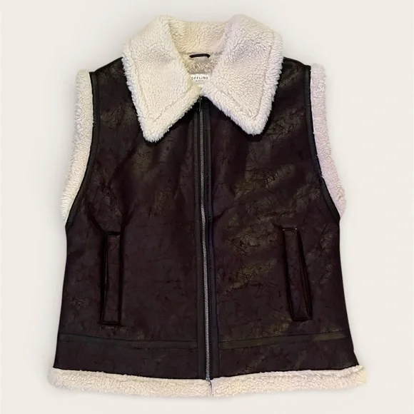 Offline by Aerie Cream & Brown Teddy Vest Jacket nwt large - Picture 7 of 11